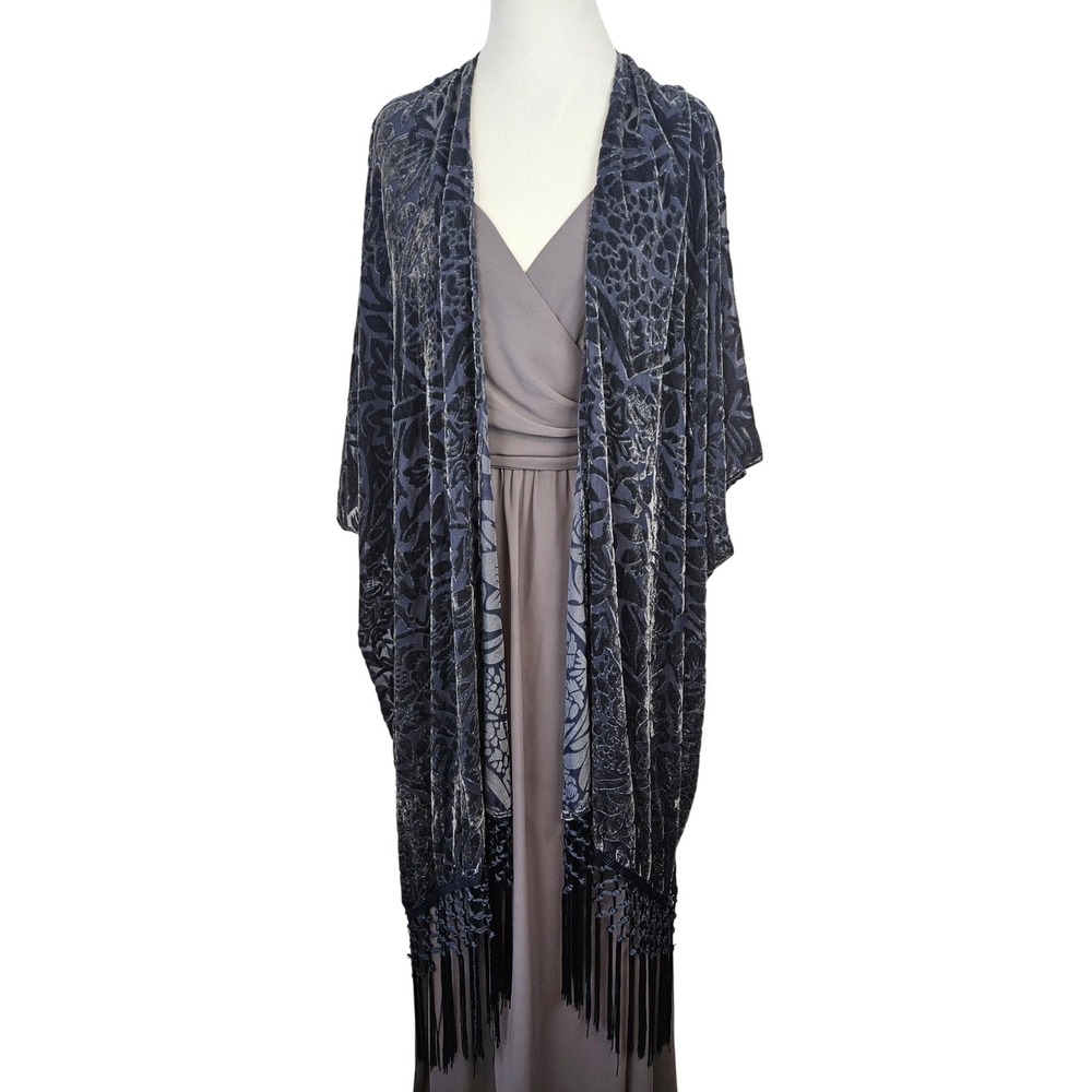 Gypsy Junkies Burnout Velvet duster shawl, navy blue Stevie Nicks, OS